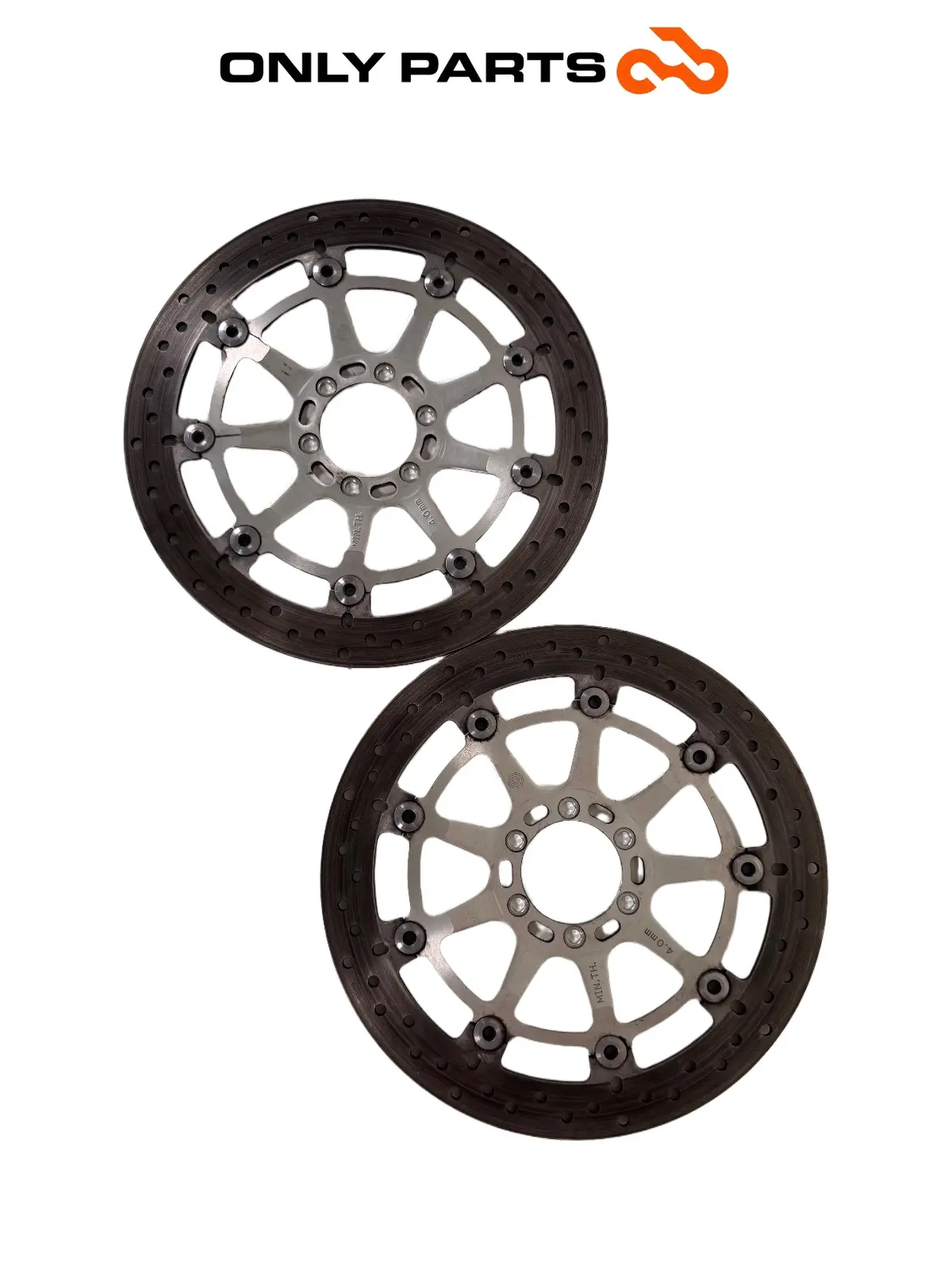 Coppia dischi freno anteriori KTM Super Duke 990cc 2006 Nero/Arancione usato — foto reale 2