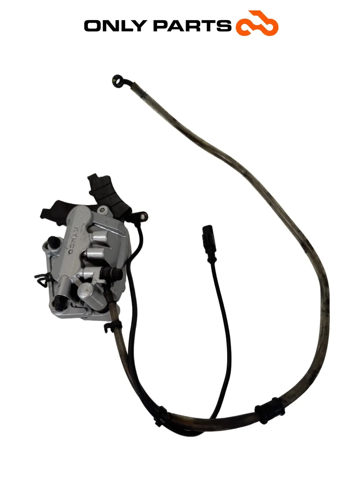 Pinza freno anteriore con supporto, tubo freno e sensore ABS Bosch Kymco People GTi 300cc 2014 Bianco usato — foto reale 3